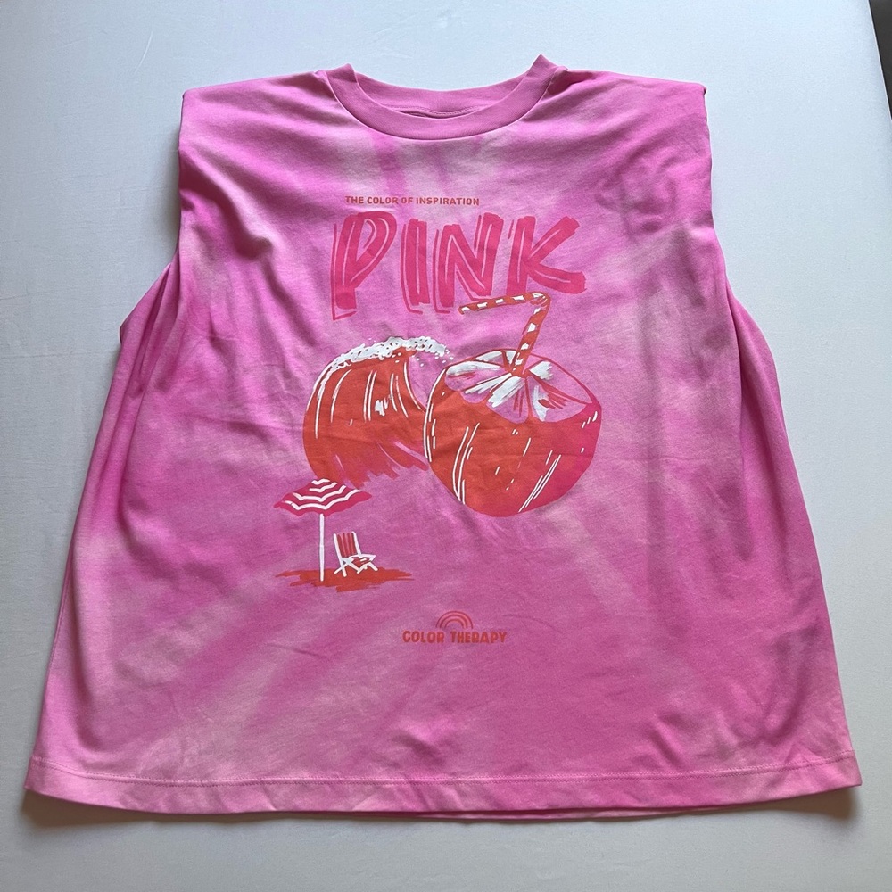 FARM RIO pink graphic strong padded shoulder knit sleeveless tank top